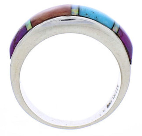 Genuine Sterling Silver Multicolor Inlay Ring Size 5-1/2 JX37937